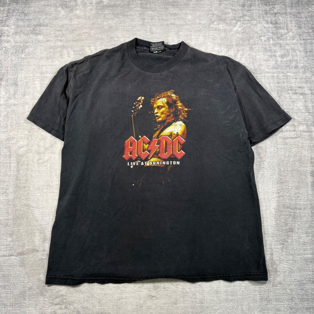 ACDC Shirt Mens XL Black Live At Donington Vintage 1991 Rock Band Angus Young